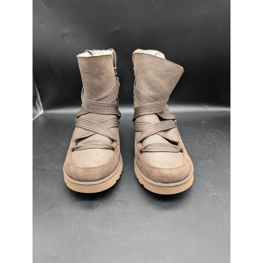 UGG CLASSIC FEMME LACE UP BOMBER BROWN WEDGE ANKLE BOOTS US 9 EU 40 UK 7
